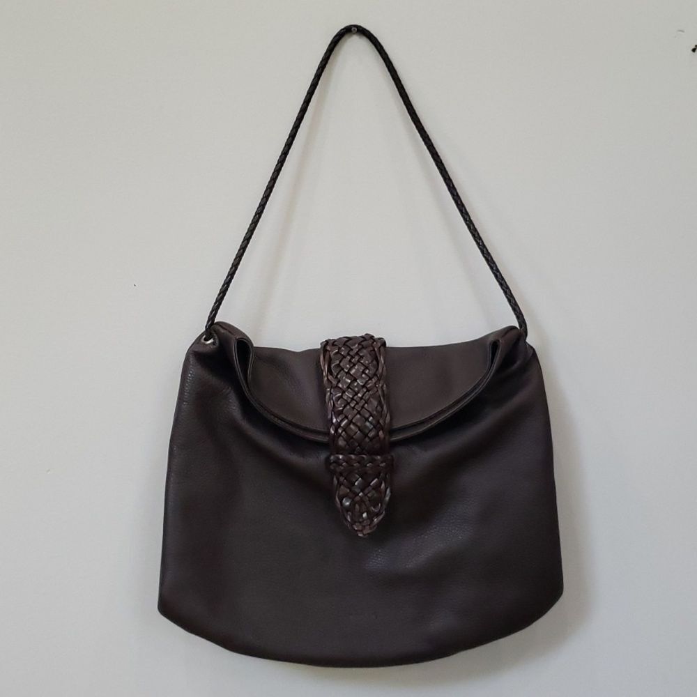 Desmo Purse Large Pebbled Leather Brown Tote Braided Straps Shoulder Purse